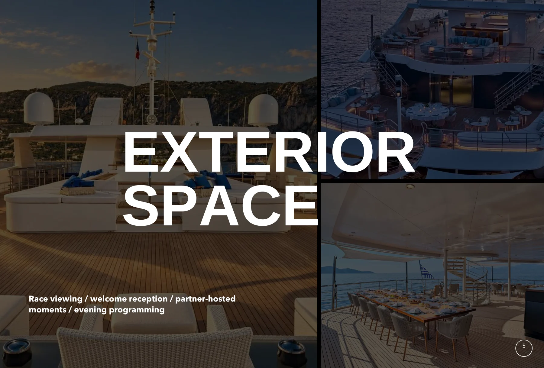 Exterior space — race viewing, welcome reception, partner-hosted moments, evening programming